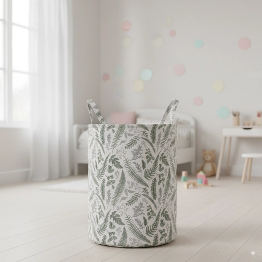 Tekstylny kosz na pranie i zabawki z motywem liści 30 × 42 cm