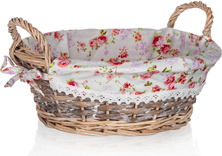 Okrągły wiklinowy koszyk z materiałem ROSES 30 × 12 cm z uchwytami