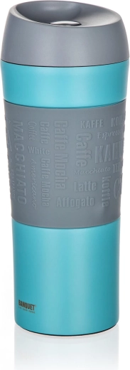 Kubek termiczny na drogę 400 ml MATTY, stal nierdzewna i silikon, niebieski