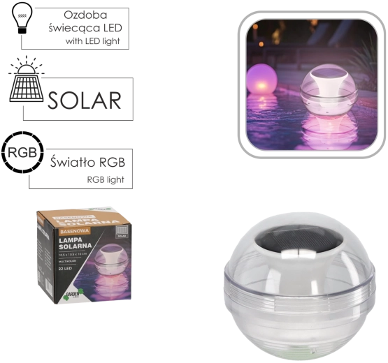 Solarne pływające światło LED do basenu 10,5 cm, 22 LED, multikolor