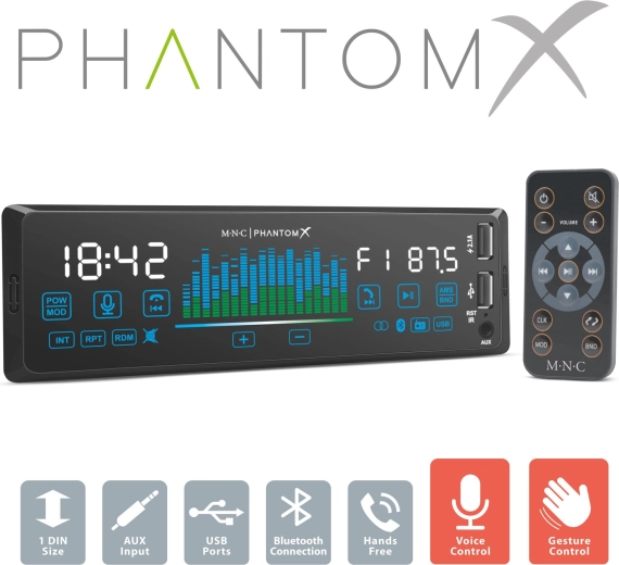 Radio samochodowe MNC PhantomX 1 DIN ze sterowaniem gestami i Bluetooth