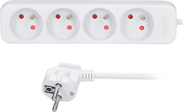 Solight przedłużacz z 4 gniazdami, biały, 1,5 m