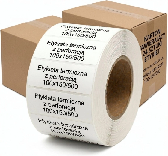 Etykiety termiczne 100 × 150 mm, rolka 500 szt., karton 24 rolki