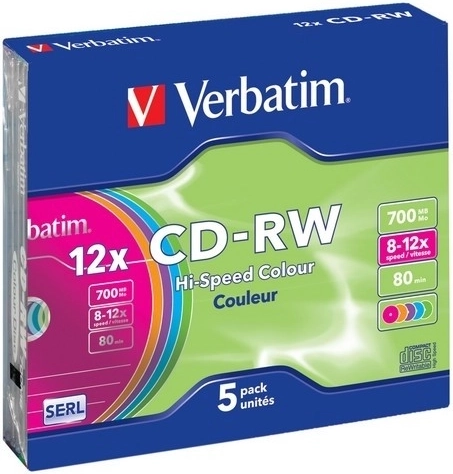 Verbatim CD-RW Colour 700 MB 12x w etui Slim Case - 5 szt.