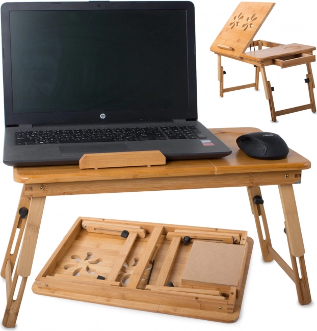 Bambusowy stolik na laptop do łóżka