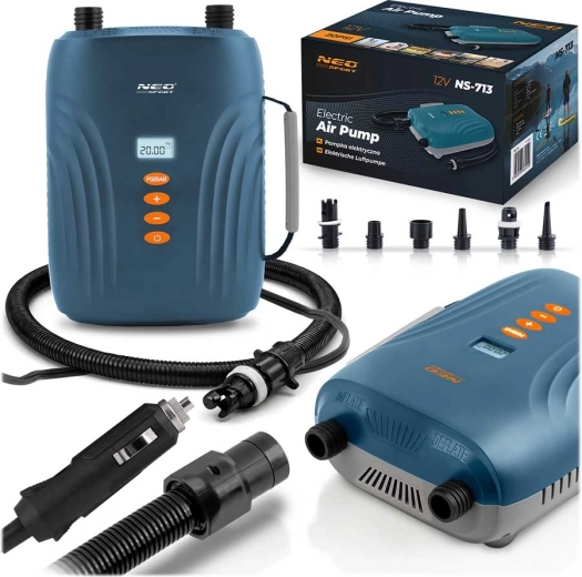 Elektryczna pompka do SUP, materacy i łodzi 12 V z 6 końcówkami NEO-SPORT