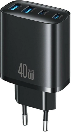 Ładowarka sieciowa USAMS T70 40 W, 2× USB-A + 2× USB-C, czarna