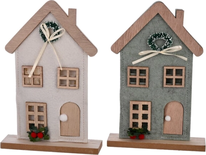 Drewniany dekoracyjny domek z oświetleniem LED 11 × 4 × 18 cm (2 warianty)