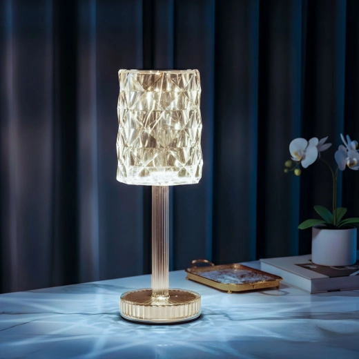 Przezroczysta ładowalna lampa stołowa z dotykowym sterowaniem
