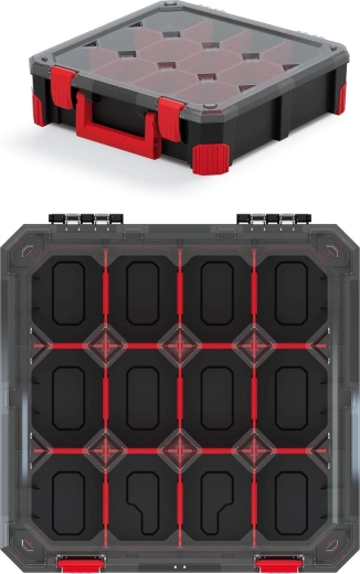 Organizer Titan z 12 przegródkami, przezroczysta pokrywa i ergonomiczny uchwyt