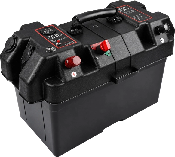 Przenośny box na akumulator 12V z woltomierzem i 2× USB