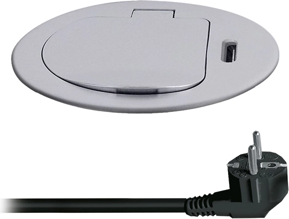 Solight gniazdo wpuszczane 1× 230 V + USB-C PD 20 W, 2 m, srebrne