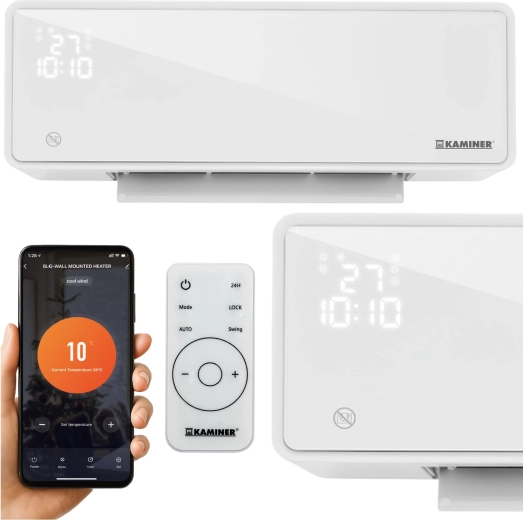 Kurtyna powietrzna KAMINER ZELVION z Wi‑Fi i pilotem 1000 W / 2000 W czarna – Biała