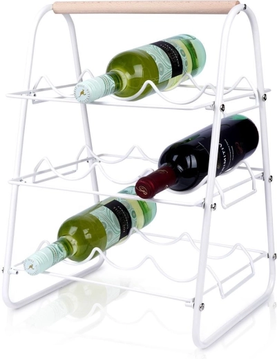 Biały metalowy stojak na wino na 9 butelek