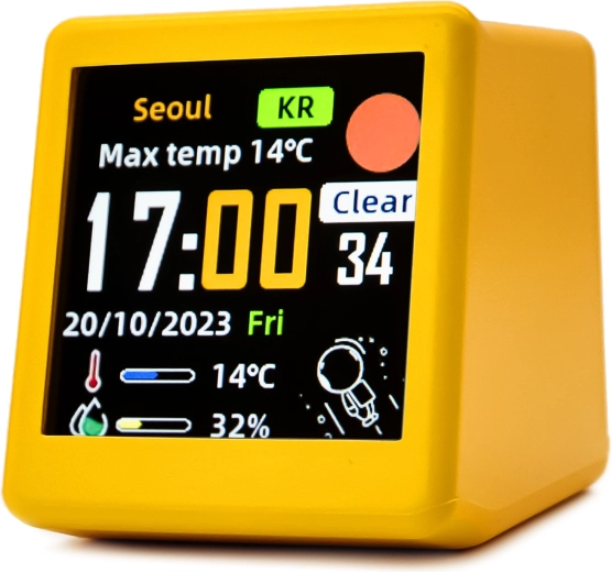 Inteligentny elektroniczny budzik z Wi‑Fi, wyświetlaczem LCD i stacją pogodową (żółty) - 1 sztuka