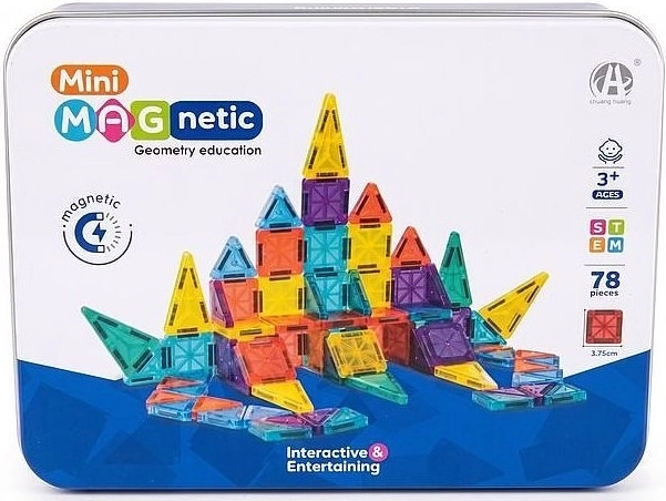 Magnetyczny mini zestaw konstrukcyjny 78 elementów w metalowej puszce
