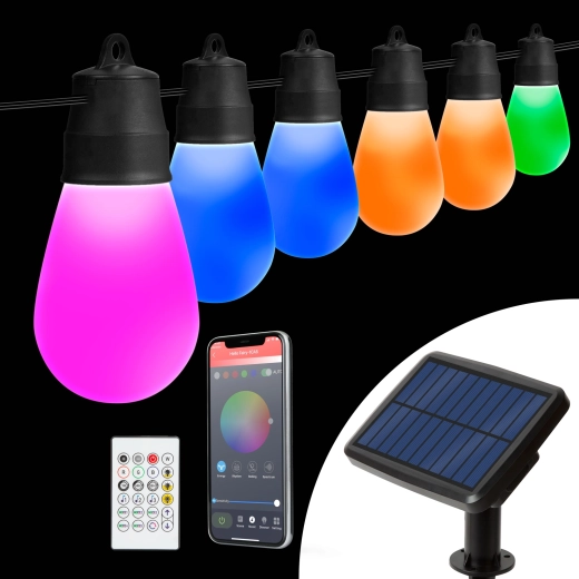 Inteligentny solarny łańcuch świetlny z 30 żarówkami LED RGBIC, 13 m, Bluetooth