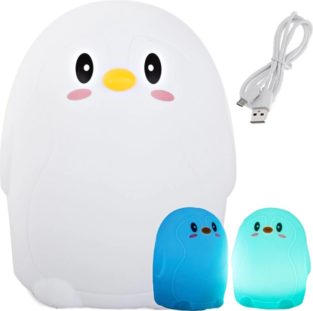Dziecięca LED nocna lampka Pingwin RGB dotykowa USB