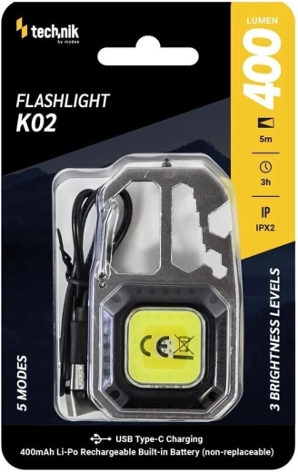 Technik MT-K02 brelokowa lampa robocza COB LED z karabińczykiem i USB‑C, 400 lm
