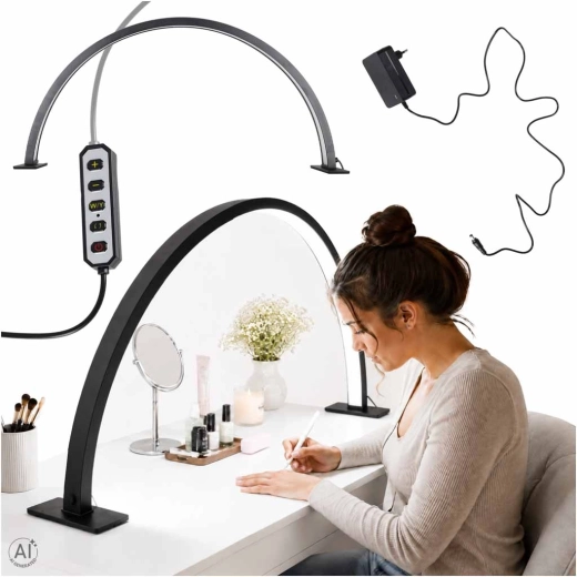 LED bezcieniowa kosmetyczna lampa stołowa do manicure – łuk, czarna