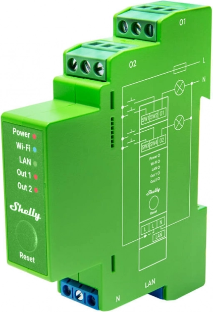 Shelly Pro Dimmer 2 – dwukanałowy ściemniacz na szynę DIN