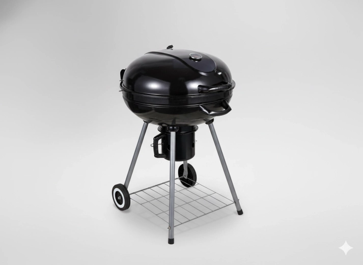 Okrągły grill ogrodowy na węgiel drzewny z pokrywą, popielnikiem i kółkami 66 × 57 × 85 cm