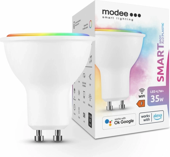 Inteligentna żarówka LED GU10 4,7 W, kolorowa i biała, ściemnialna – Modee Tuya Wi‑Fi