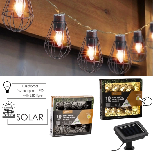 Solarny girland ogrodowy loft 10 LED ciepła biel 3,8 m