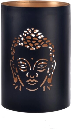 Metalowy świecznik Budda czarno-złoty 12 cm