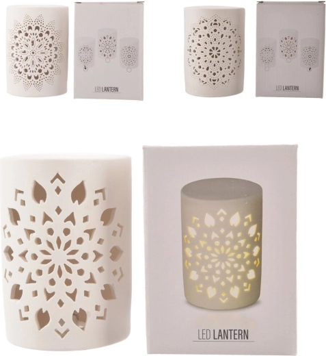 Porcelanowy świecznik LED z motywem mandali, biały