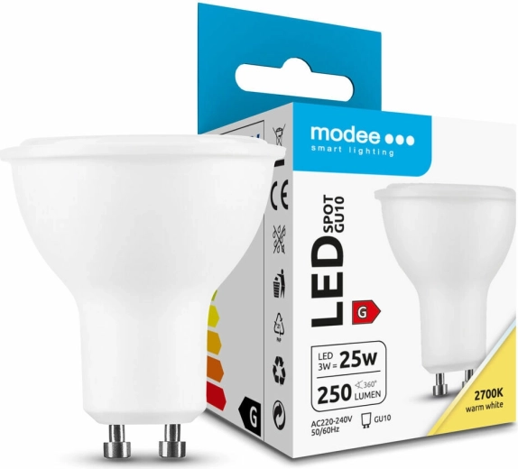 Modee LED żarówka punktowa GU10 3 W, 250 lm, ciepła biel 2700 K