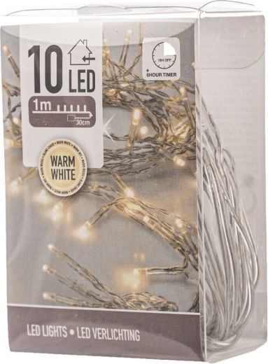 Wewnętrzny łańcuch świetlny LED 1 m, 10 LED, ciepła żółć, z timerem