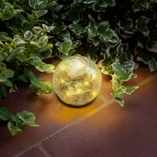 Solarna kula świetlna na wbicie z pękanego szkła, 10 cm, 10 ciepłobiałych diod LED