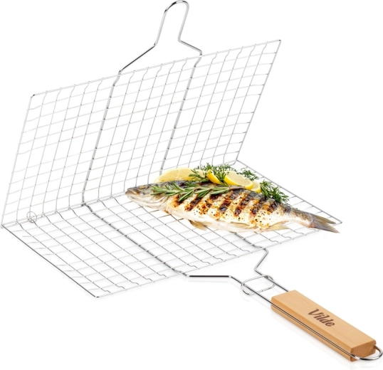 Metalowy kosz do grillowania Vilde 34 × 22 cm z drewnianą rączką