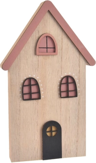 Drewniany domek dekoracyjny różowy 12 × 2 × 20 cm