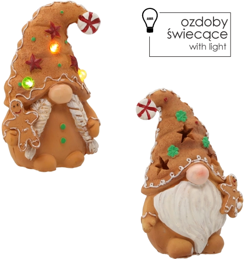 Bożonarodzeniowa figurka skrzata piernikowego LED, mix wzorów 11 × 7 × 16 cm - 1 sztuka