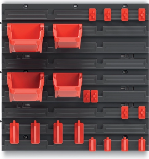 Wiszący panel na narzędzia z 4 pojemnikami i haczykami Bineer