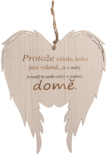 Drewniane anielskie skrzydła z napisem „ponieważ ktoś…” 31 × 38 cm