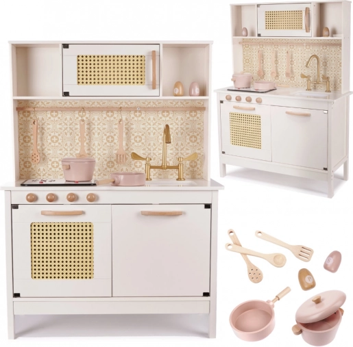 Drewniana dziecięca kuchnia MDF retro boho 100 cm z akcesoriami