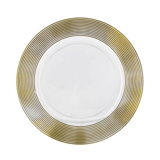 Dekoracyjna podkładka pod talerz okrągła 33 cm transparentna ze złotymi paskami - 1 szt.