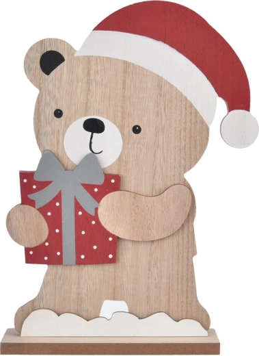 Bożonarodzeniowa drewniana dekoracja miś beżowy 26 cm