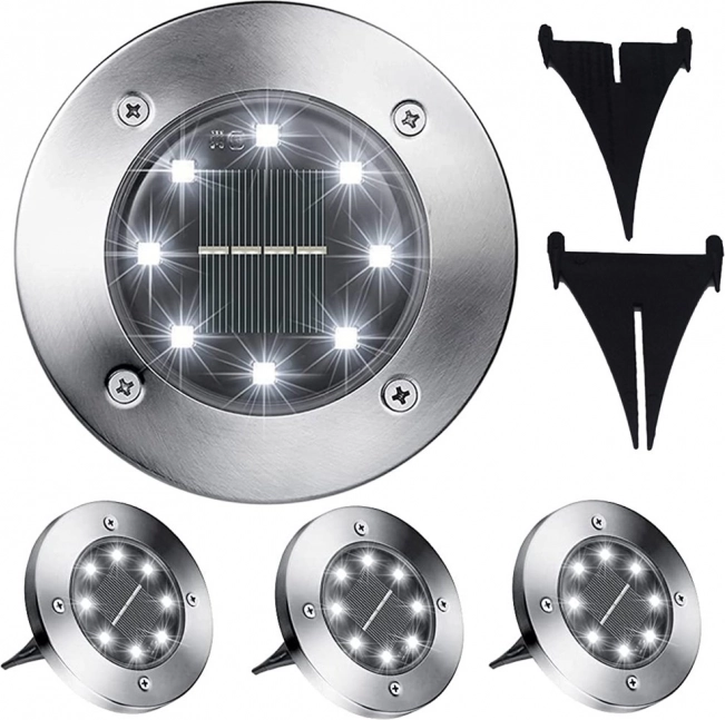 Solarne ogrodowe lampy LED w kształcie dysku z czujnikiem zmierzchu, 4 szt.