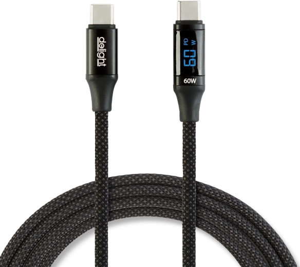 Kabel do transmisji danych USB-C na USB-C ze wskaźnikiem mocy, czarny, 1 m