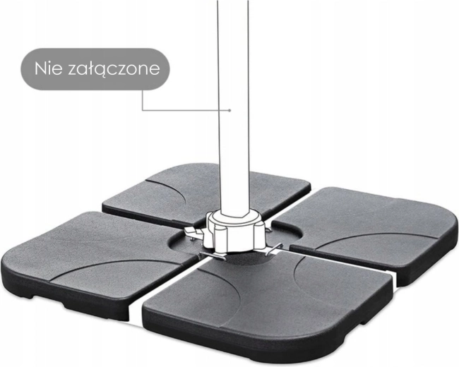 Czarna kwadratowa podstawa pod parasol ogrodowy, 4-częściowa, napełniana, do 80 kg