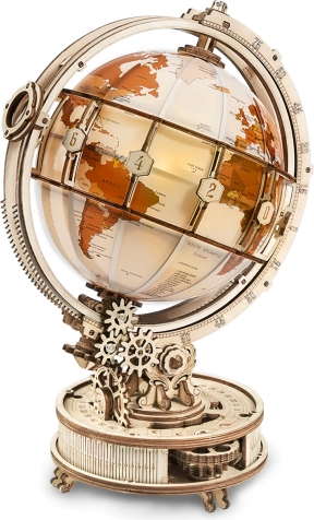 Świecący drewniany mechaniczny globus – 3D zestaw RoboTime