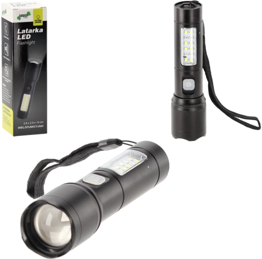 Kieszonkowa latarka LED z USB‑C, 7 trybów, światło punktowe i rozproszone