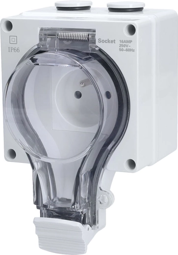 Solight gniazdo zewnętrzne 230 V 16 A IP66 z przezroczystą pokrywą