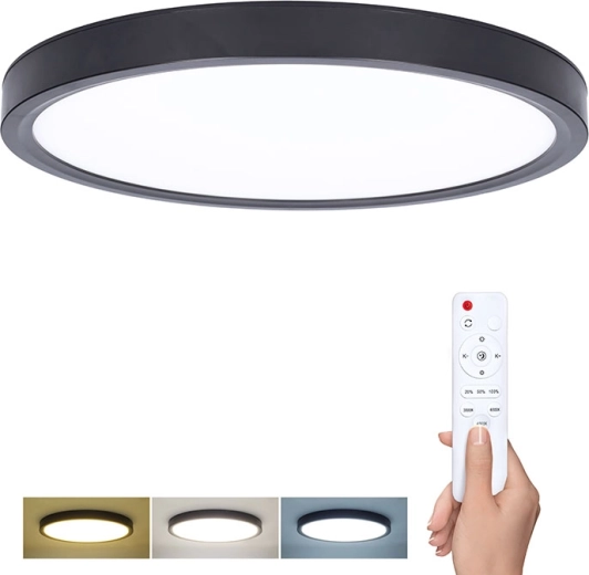 Solight Estela Black, sufitowa i ścienna lampa LED z pilotem, 60 W, 4500 lm, 50 cm