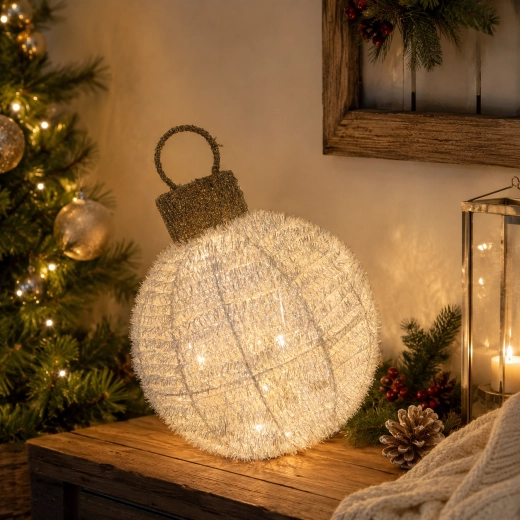 Świąteczna ozdoba LED – obrotowa bombka biała 25 × 34 cm - 1 szt.