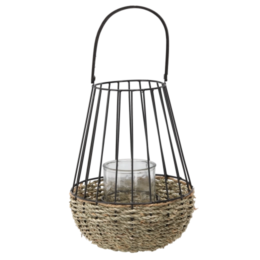 Metalowy lampion czarno-brązowy ze szklaną wkładką 30 × 47 cm